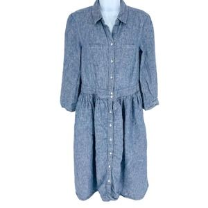 Malvin Germany I Love Linen Womens S 6 Blue Pinstripe Shirt Dress 100% Linen